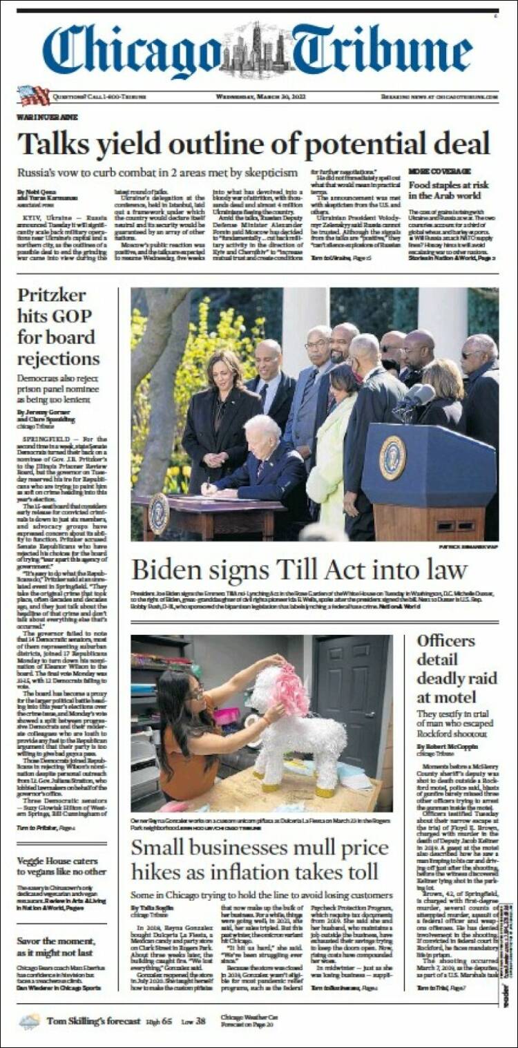 Portada de Chicago Tribune (USA)