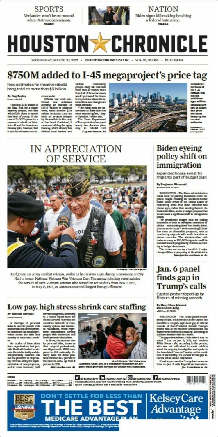 Portada de Houston Chronicle (USA)