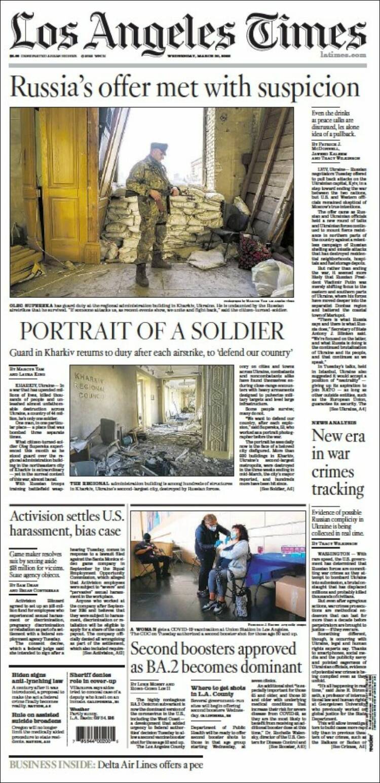 Portada de Los Angeles Times (USA)