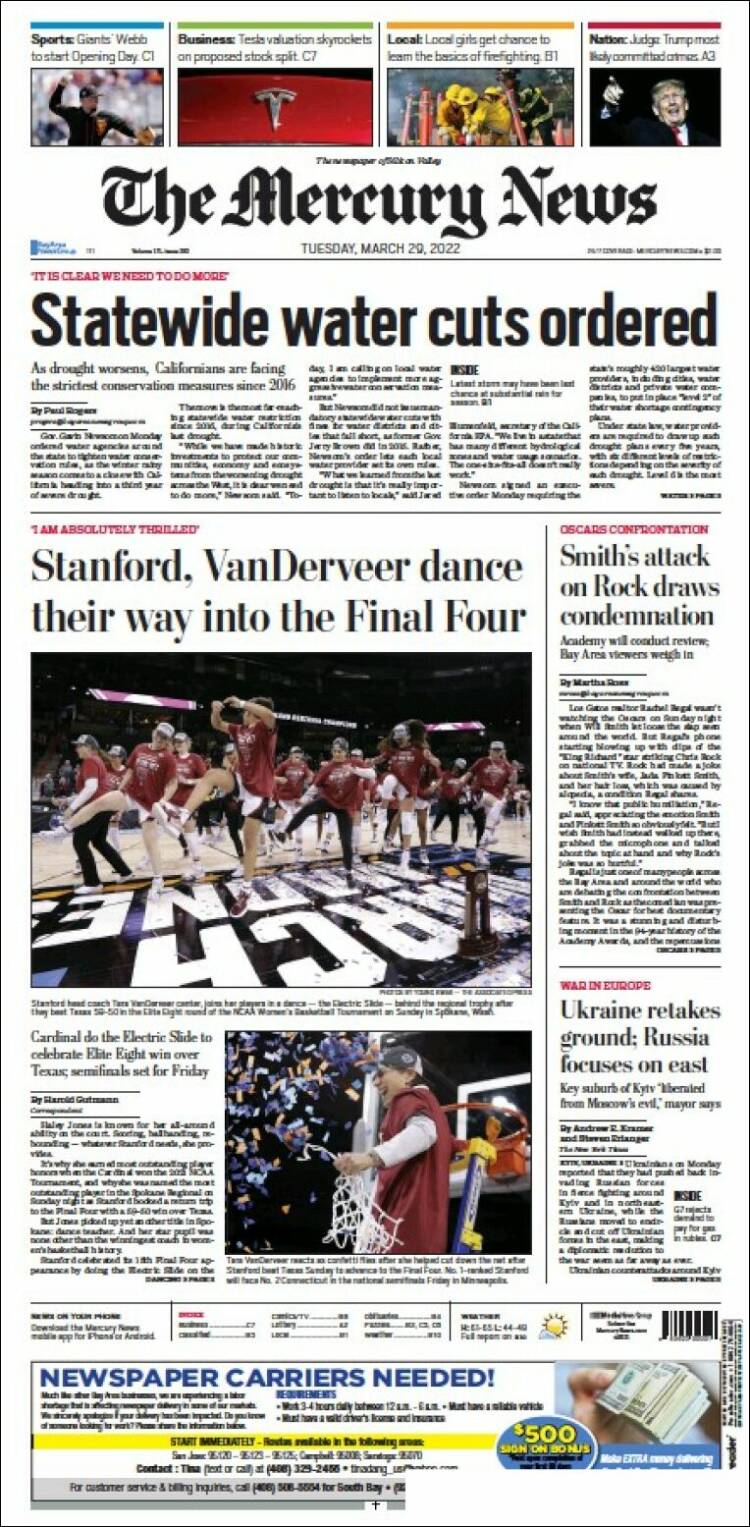 Portada de San Jose Mercury News (USA)