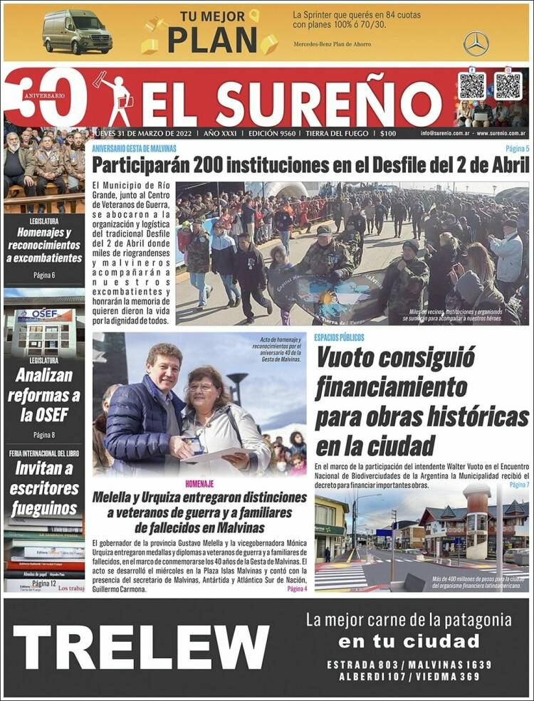 Portada de Diario El Sureño (Argentina)