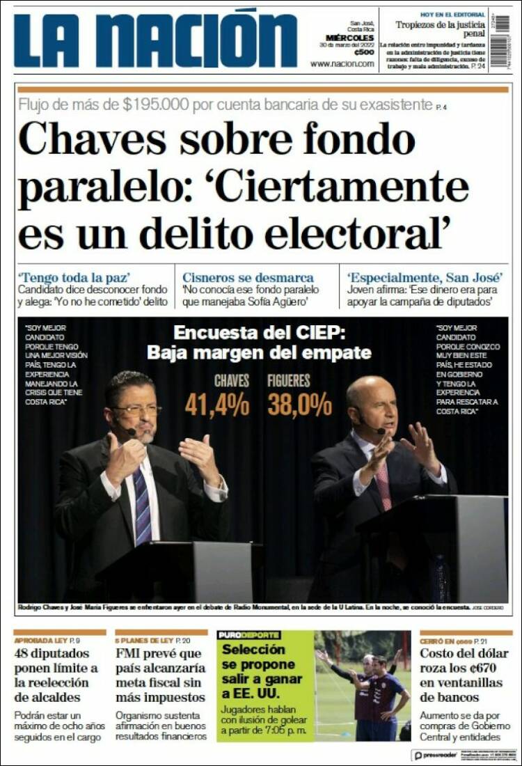 Portada de La Nación - Costa Rica (Costa Rica)