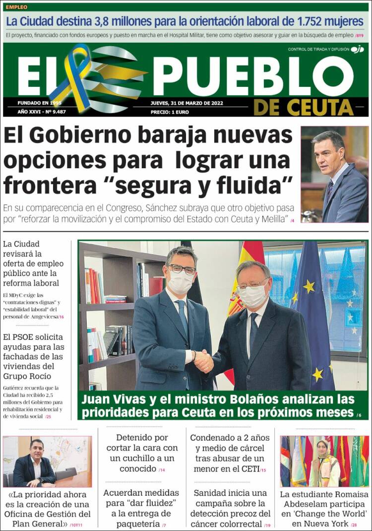 Portada de El Pueblo de Ceuta (España)