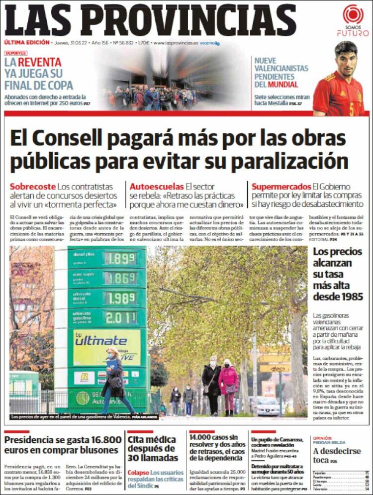 metal Ordenado Carnicero Periódico Las Provincias (España). Periódicos de España. Edición de jueves,  31 de marzo de 2022. Kiosko.net