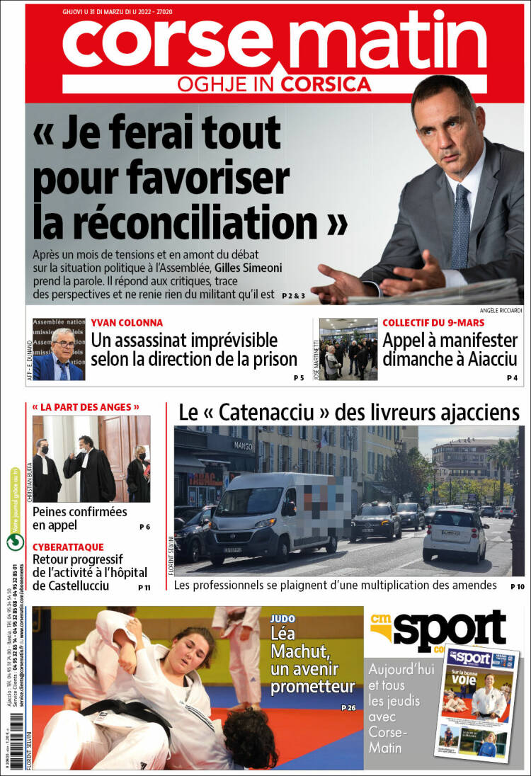 Portada de Corse-Matin (Francia)