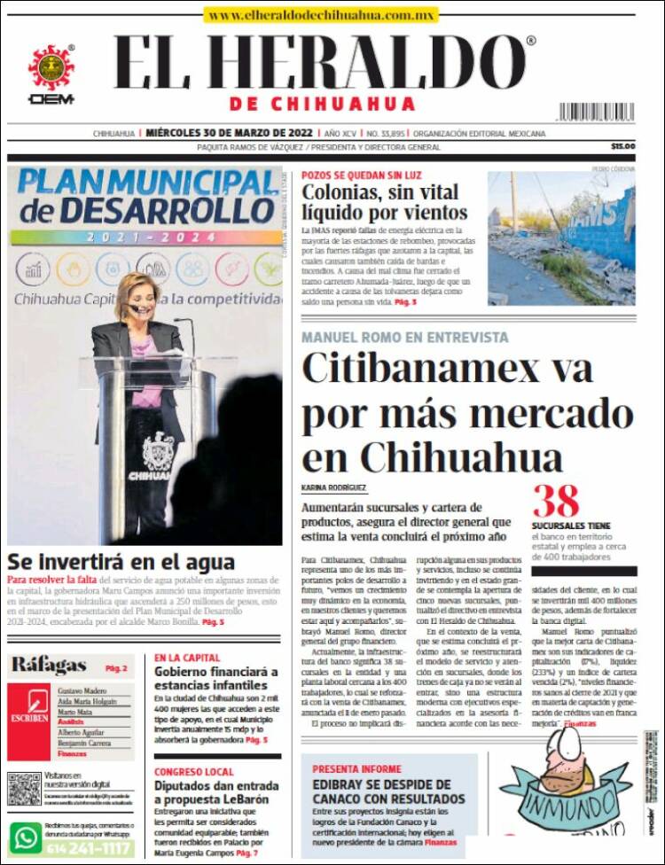 Portada de El Heraldo de Chihuahua (México)