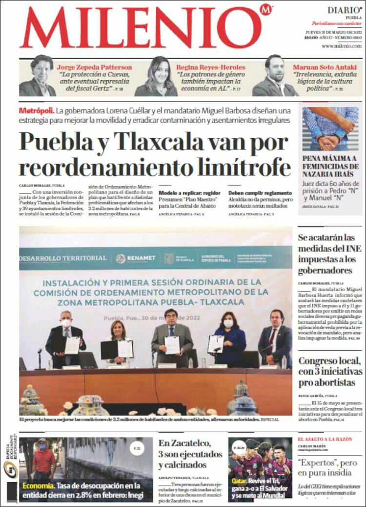 Portada de Milenio de Puebla (México)