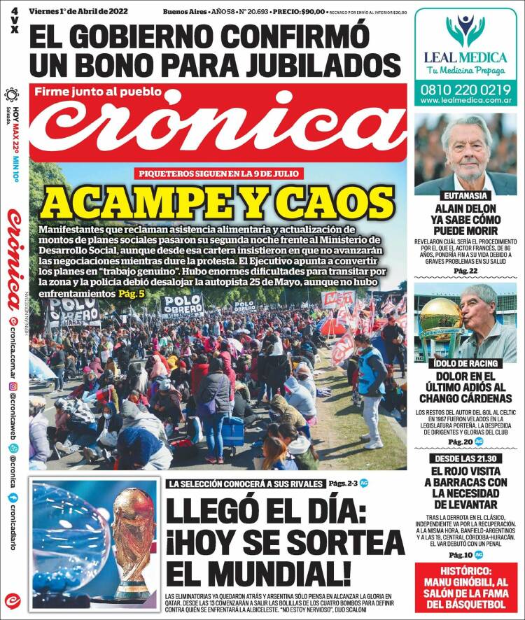 Portada de Crónica (Argentina)