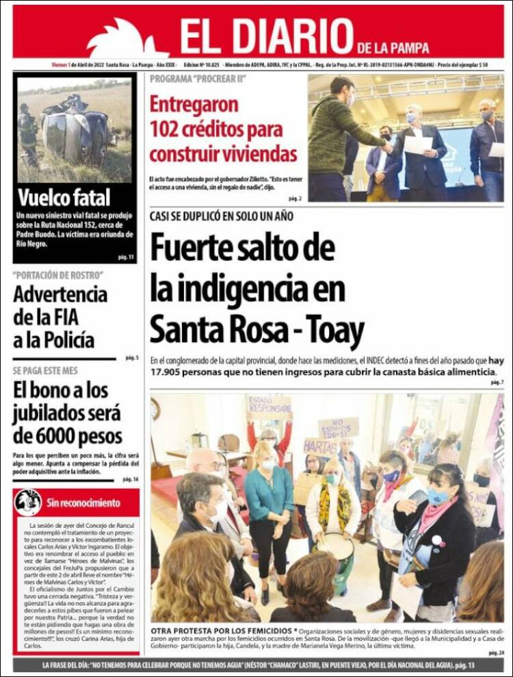 Portada de Diario de La Pampa (Argentina)