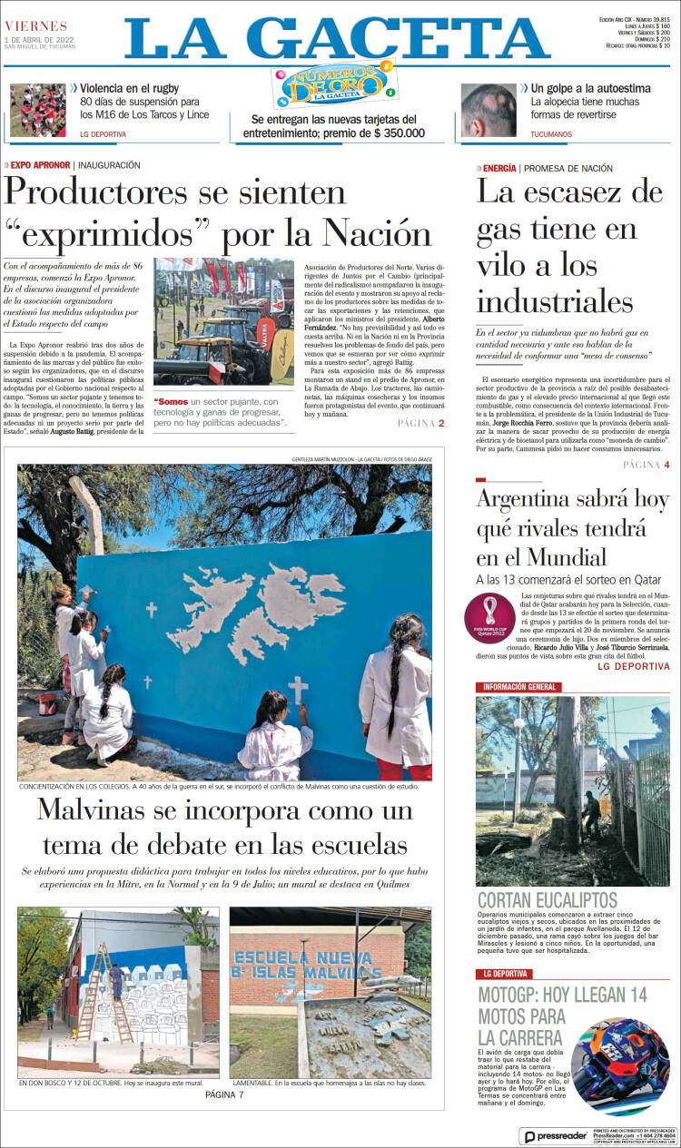 Portada de La Gaceta (Argentina)