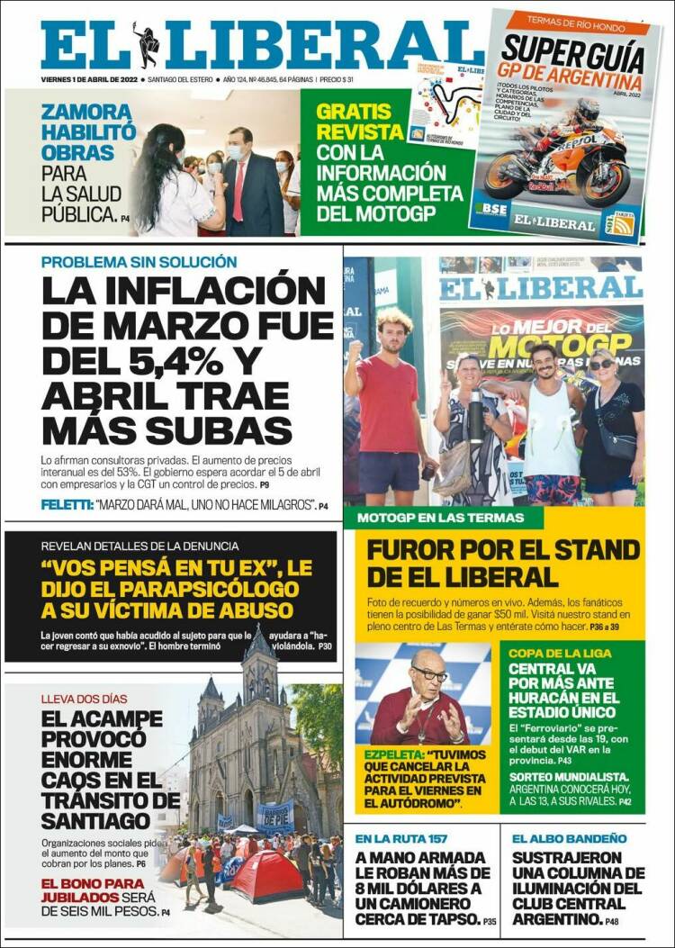 Portada de Diario El Liberal (Argentina)