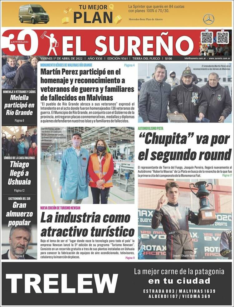 Portada de Diario El Sureño (Argentina)