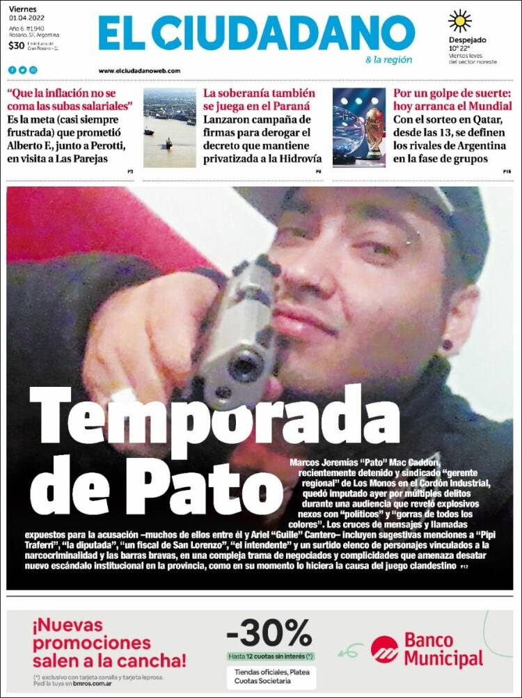 Portada de Diario El Ciudadano (Argentina)