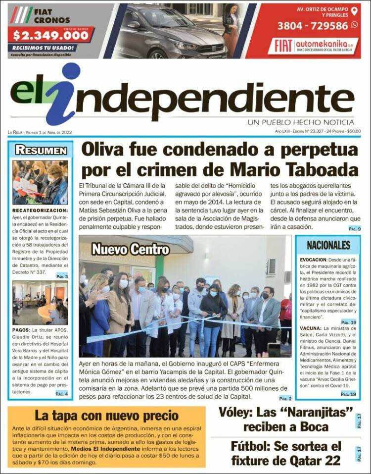 Portada de El Independiente (Argentina)