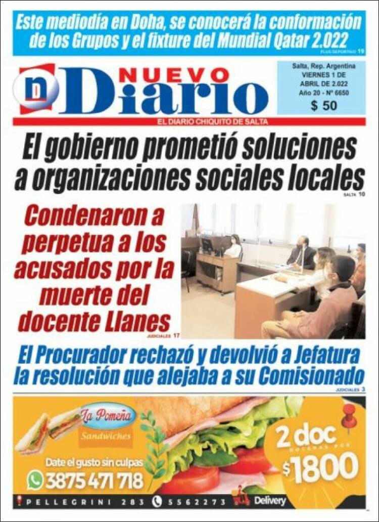 Portada de Nuevo Diario de Salta (Argentina)