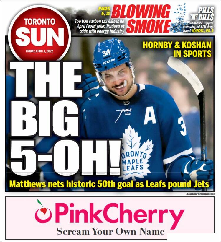 Portada de The Toronto Sun (Canadá)