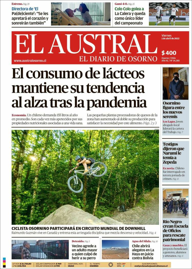 Portada de El Austral de Osorno (Chile)