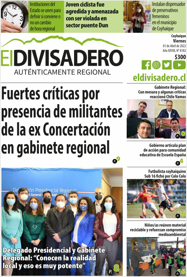 Portada de Diario El Divisadero (Chile)