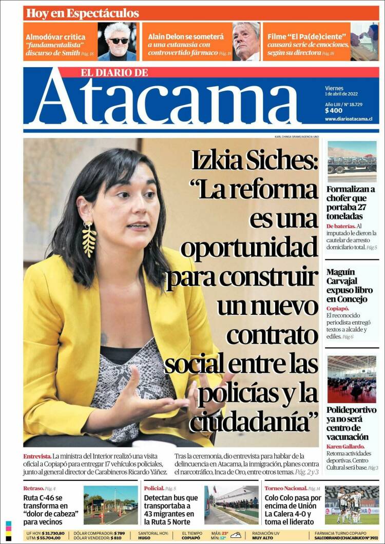 Portada de Diario de Atacama (Chile)
