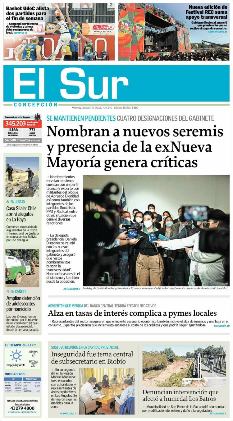 Portada de El Sur (Chile)