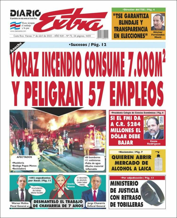 Portada de Diario Extra (Costa Rica)