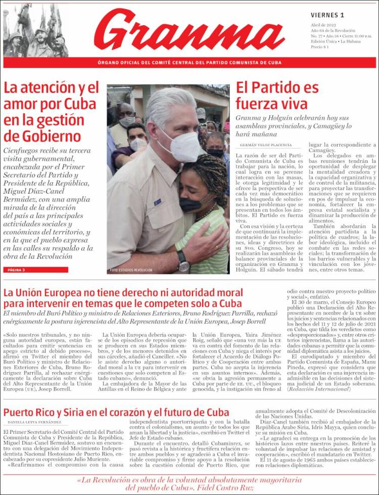 Portada de Granma (Cuba)