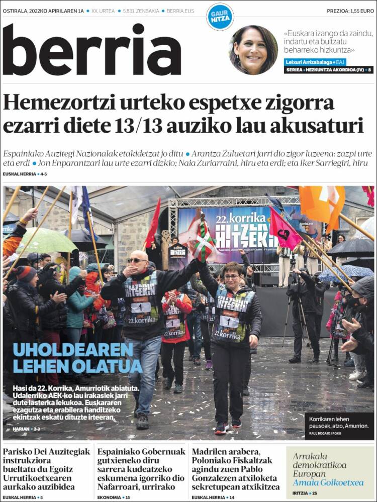 Portada de Berria (España)