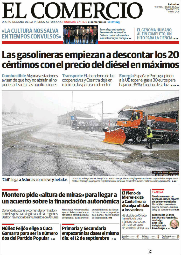 Portada de El Comercio (España)