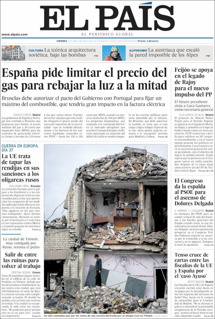 Portada de El País (España)
