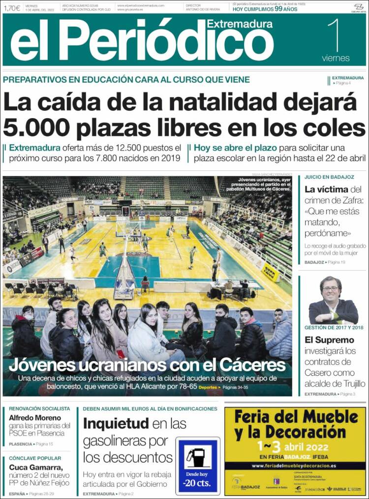 Portada de El Periódico de Extremadura (España)