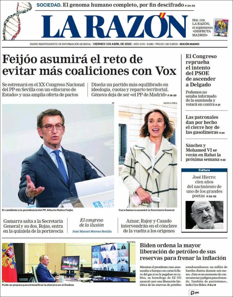 Portada de La Razón (España)