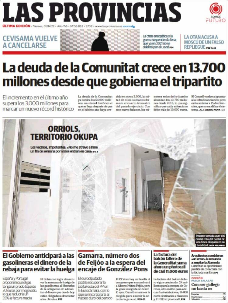 Portada de Las Provincias (España)