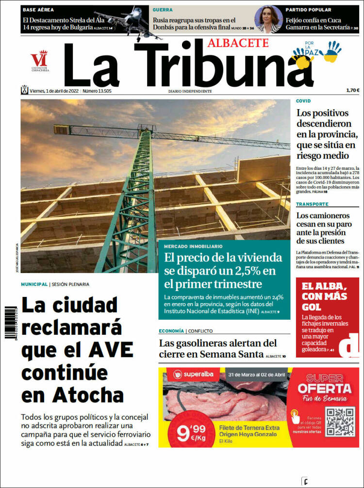 Portada de La Tribuna de Albacete (España)