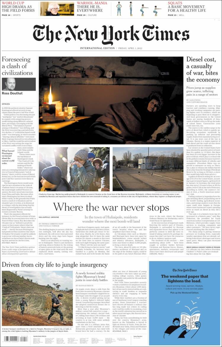 Portada de International New York Times (Europa)
