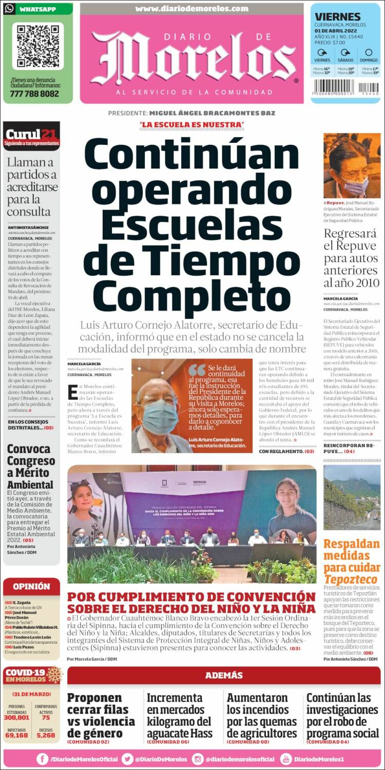 Portada de Diario de Morelos (M&eacute;xico)