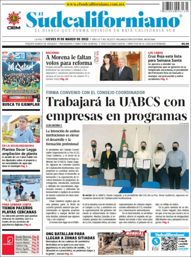 Portada de El Sudcaliforniano (M&eacute;xico)