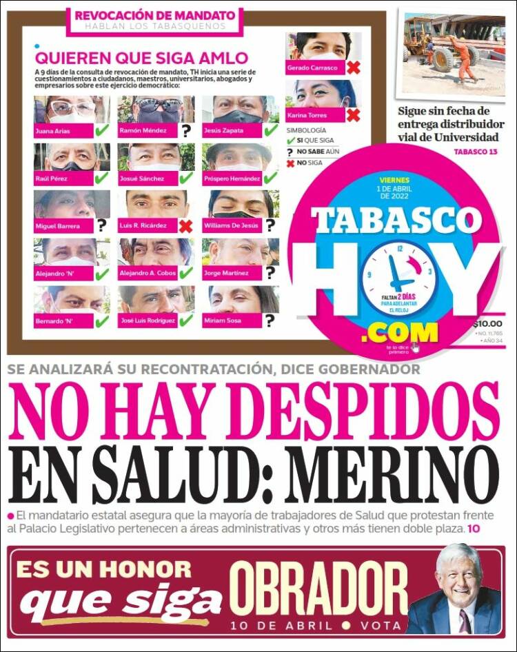 Portada de Tabasco Hoy (M&eacute;xico)