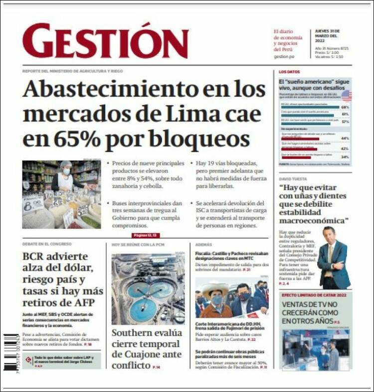 Portada de Diario Gestión (Per&uacute;)