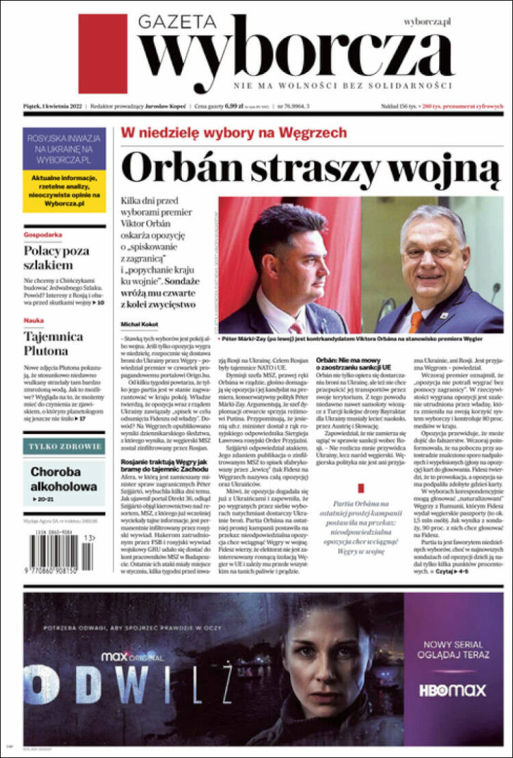 Portada de Gazeta Wyborcza (Polonia)