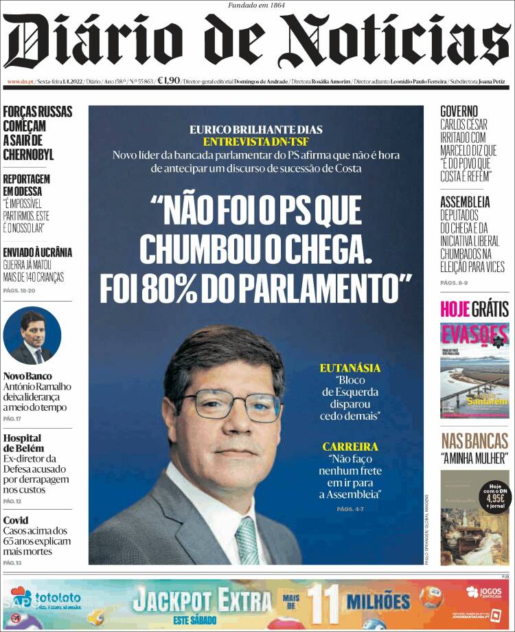 Portada de Diário de Noticias (Portugal)