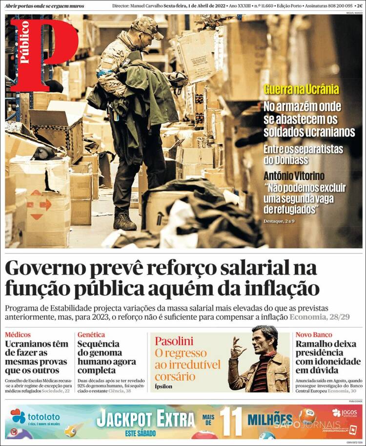 Portada de Público (Portugal)