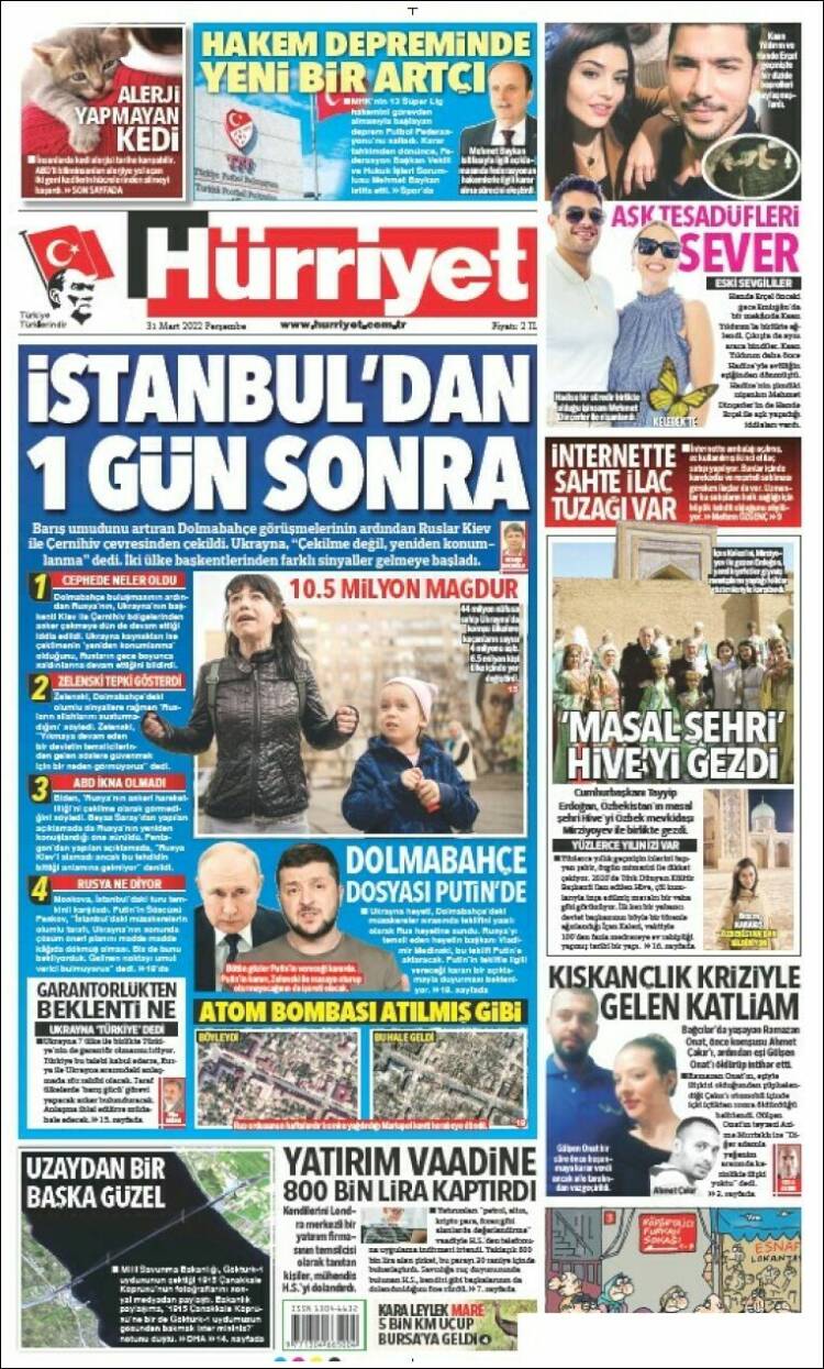 Portada de Hürriyet (Turqu&iacute;a)