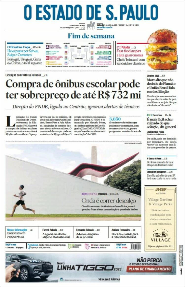 Portada de O Estado de São Paulo (Brasil)