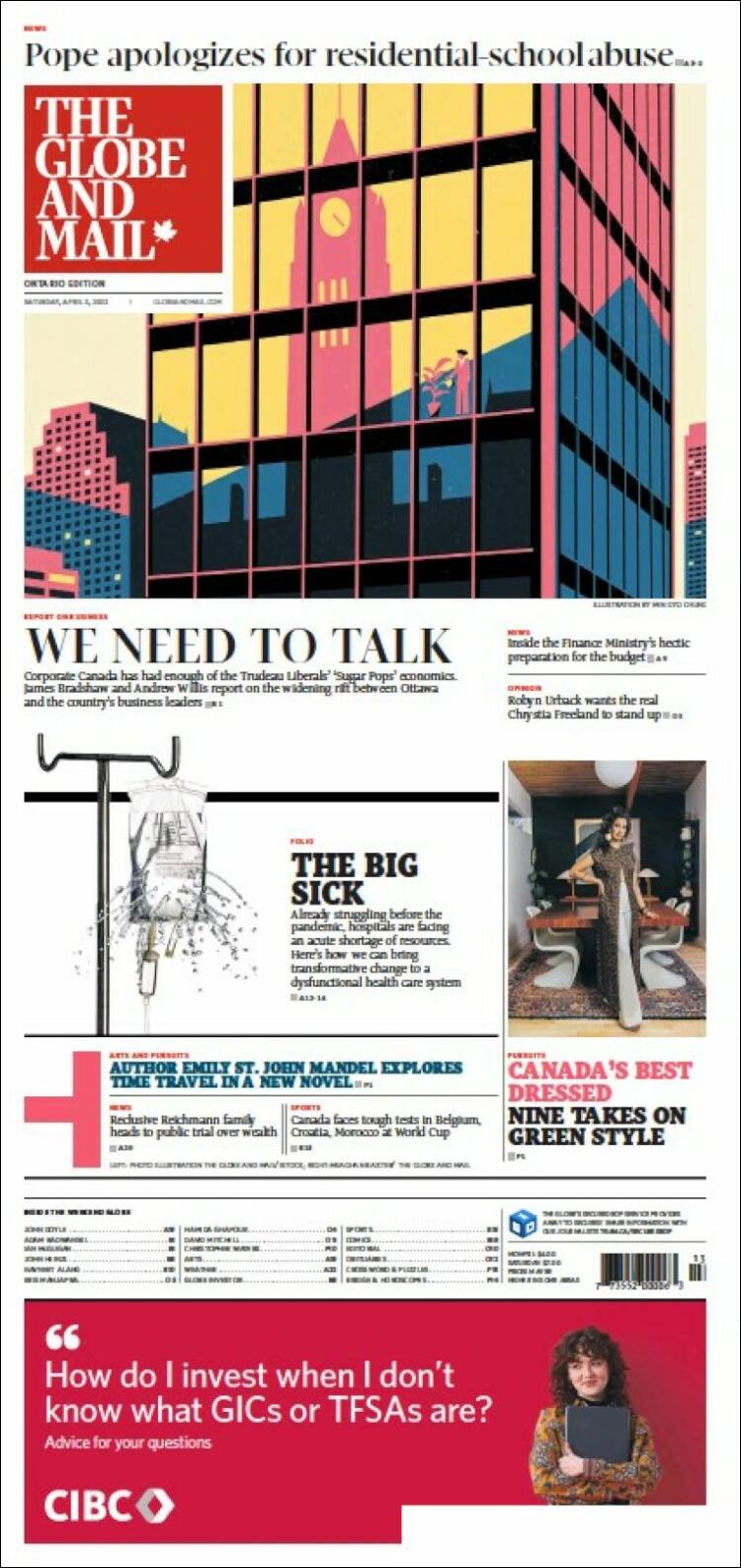 Portada de The Globe and Mail (Canada)