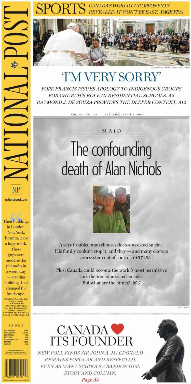 Portada de The National Post (Canada)