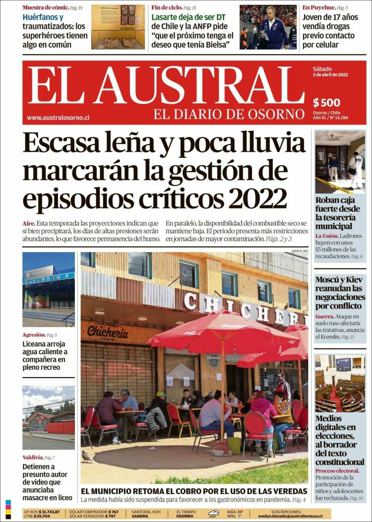 Portada de El Austral de Osorno (Chile)