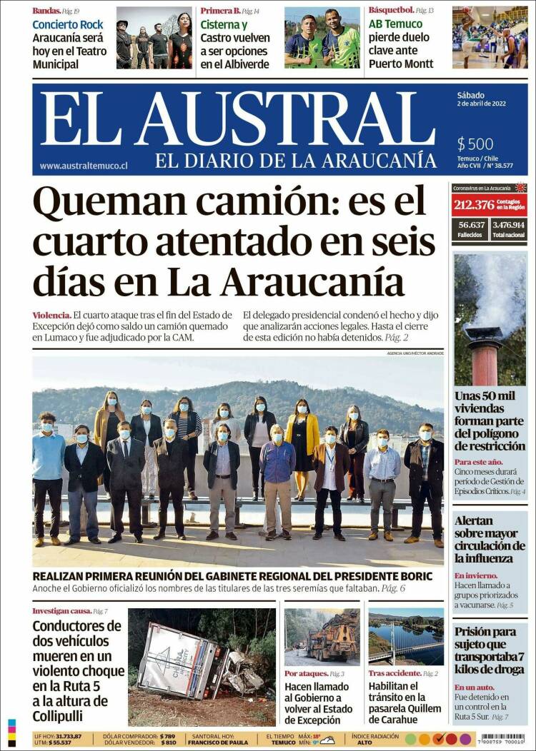Portada de El Austral de Temuco (Chile)