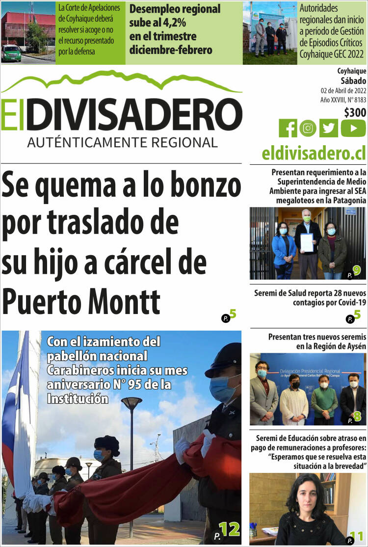 Portada de Diario El Divisadero (Chile)