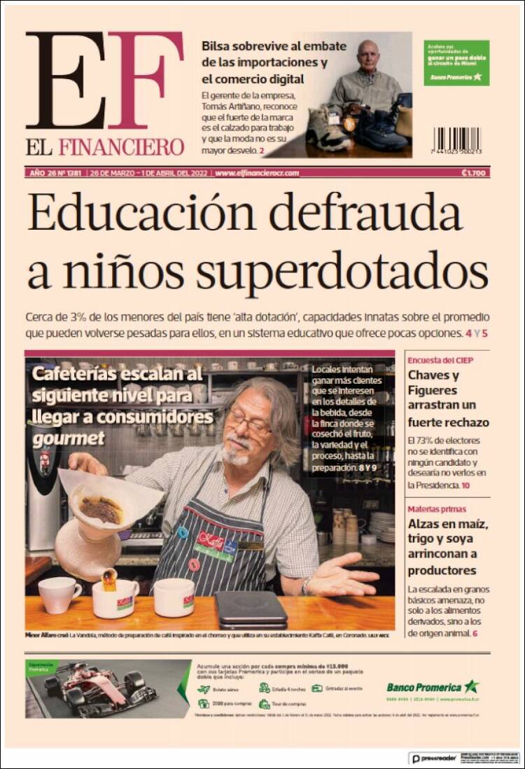 Portada de El Financiero (Costa Rica)