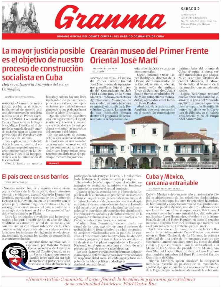 Portada de Granma (Cuba)